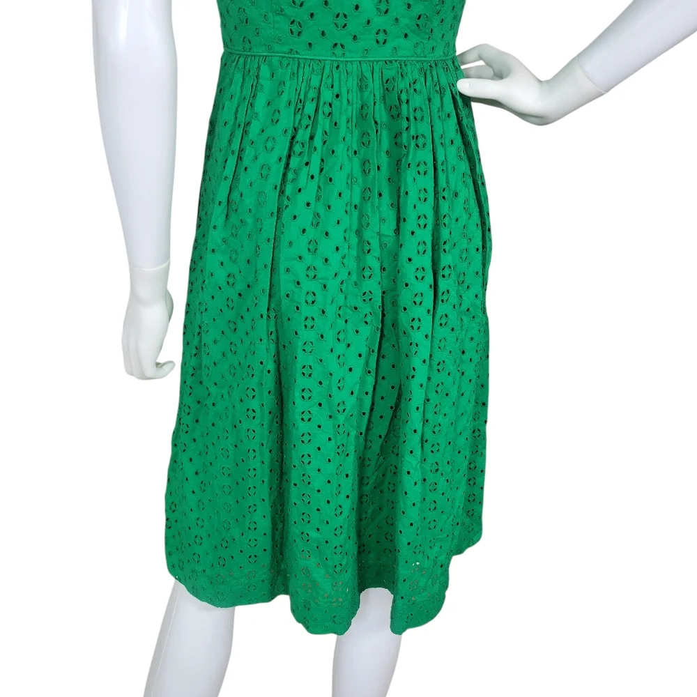 J Crew Eyelet Dress Womens 00 Kelly Green Sleeveless Button Front Clover‎ Preppy